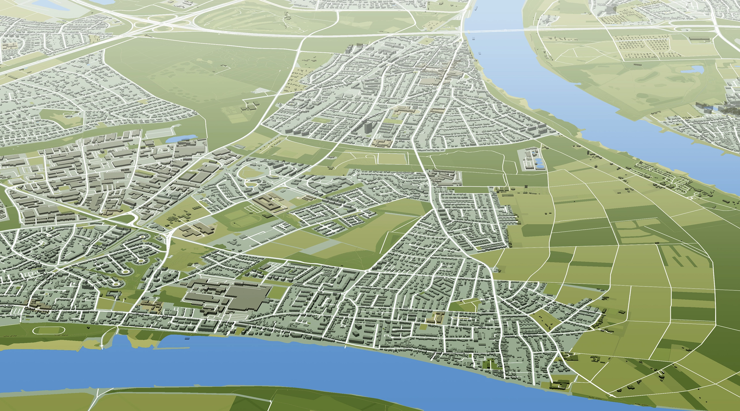 Karte des Kölner Südens mit dem Rhein und den Stadtteilen Rodenkirchen, Sürth und Weiß